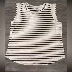 SHEIN Black and White Striped Tank with Lace Sleeves